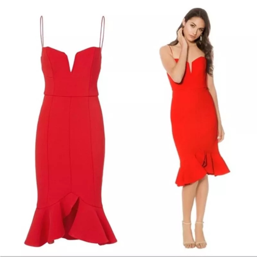 Nicholas Red Ruffled Backless Sheath Midi Dress - image 2